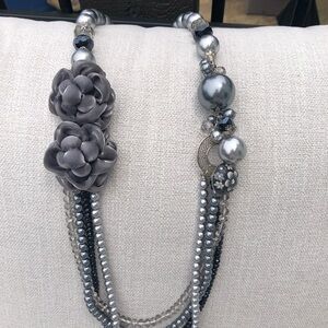 Chico's Silver Floral Multi-Strand Bead Necklace